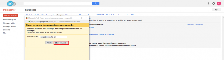 Configuration d'une adresse mail dans Gmail