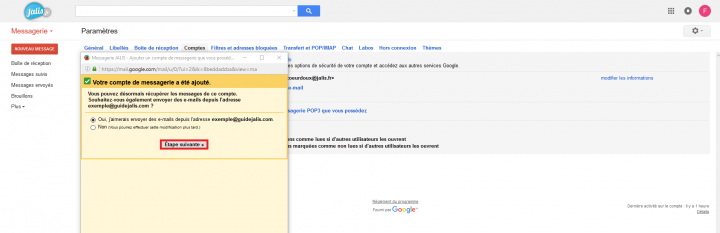 Configuration d'une adresse mail dans Gmail