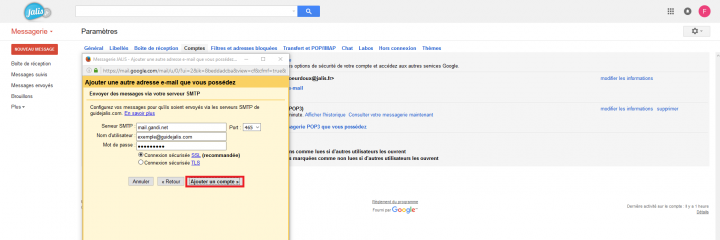 Configuration d'une adresse mail dans Gmail