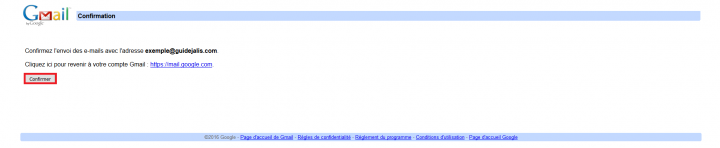 Confirmation de création de l'adresse mail