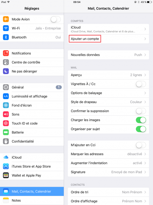 Ajouter une adresse mail dans l’application Mail sur iPad