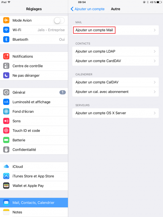 Ajouter une adresse mail dans l’application Mail sur iPad